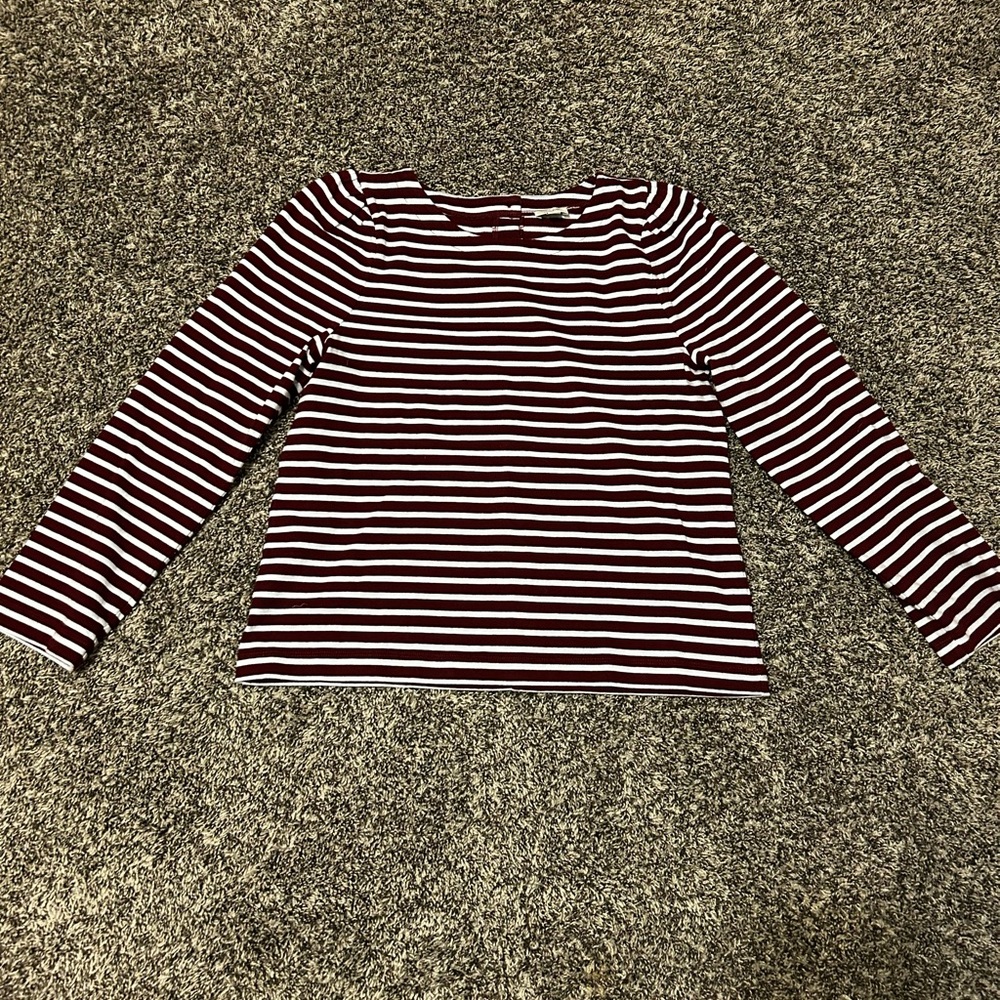 J. Crew Burgundy and White Striped Long Sleeve Top